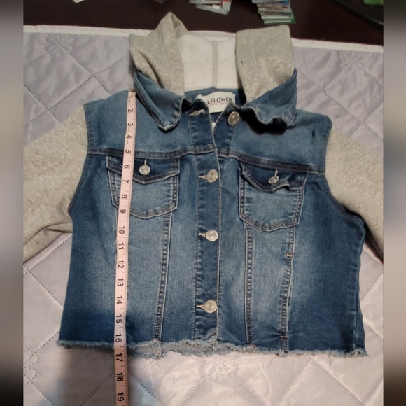 Wallflower Denim And Gray Cropped Jacket With A Hood. Juniors Size Med. Like New - Picture 2 of 6